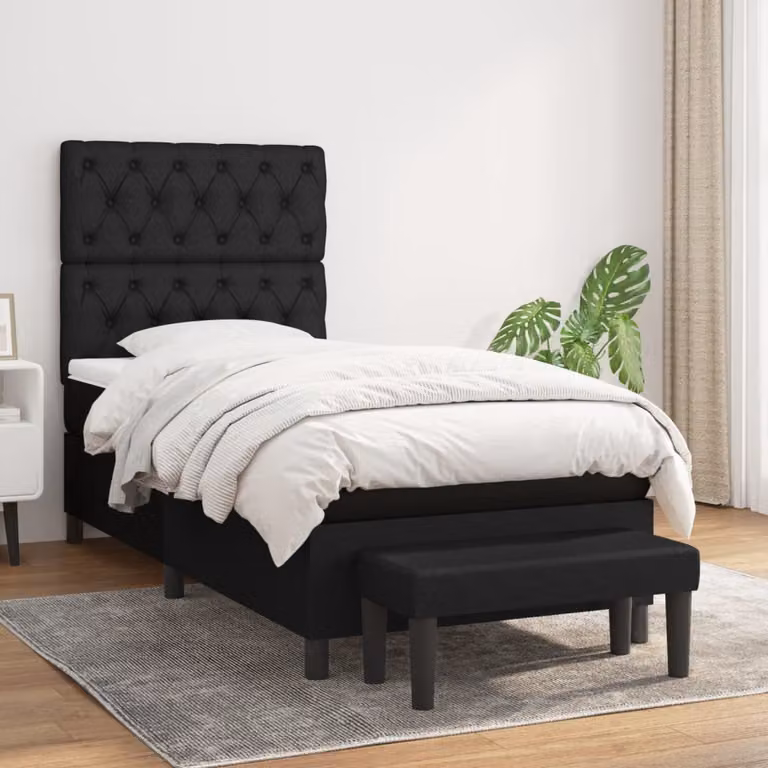 The Living Store Letto a molle con materasso nero 80x200 cm in tessuto