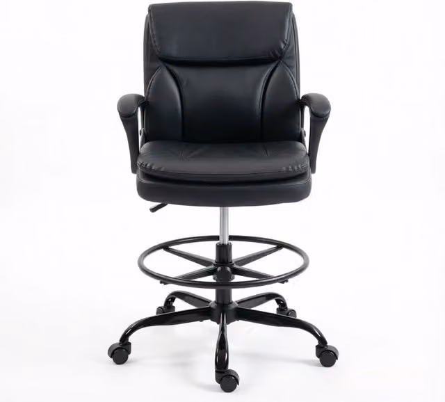 Sedia da ufficio girevole con poggiapiedi regolabile e schienale ergonomico in schiuma per scrivanie alte nero
