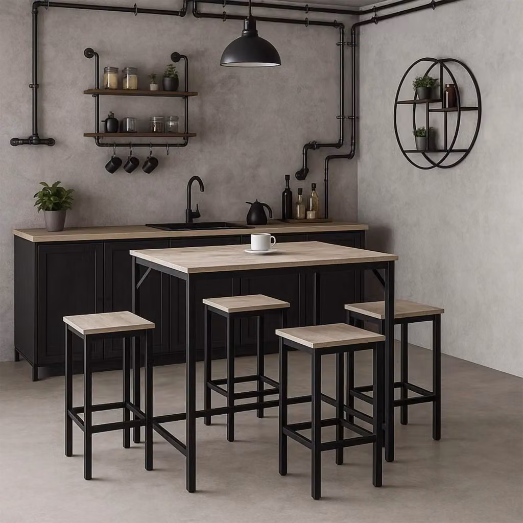 Frankystar Set Tavolo e 4 Sgabelli Quadrati in Stile Industrial, Colore Marrone e Bianco, L/P/H: 100 x 60 x 88 cm – 2