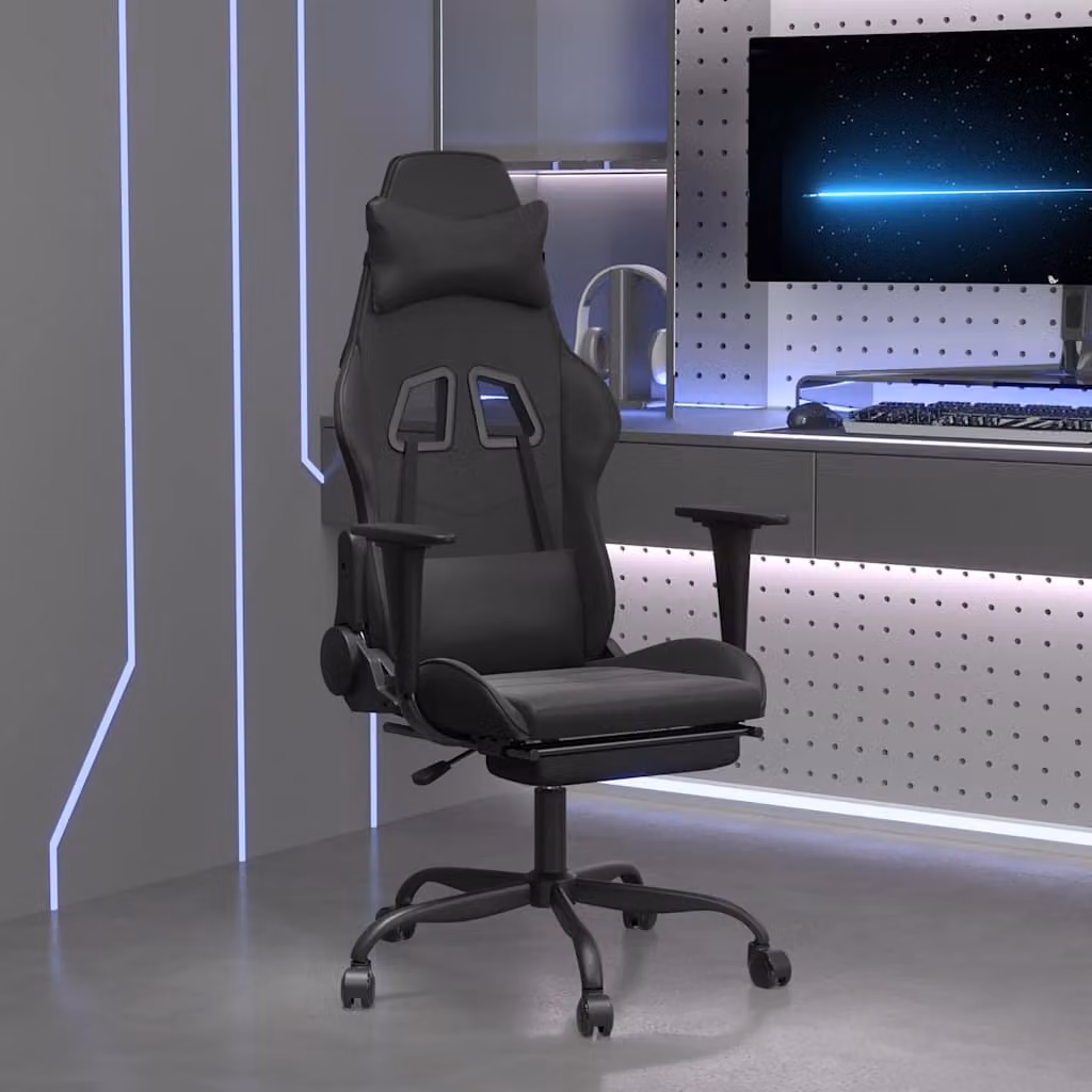 Sedia da Gaming vidaXL con Poggiapiedi e Braccioli in Similpelle Nera