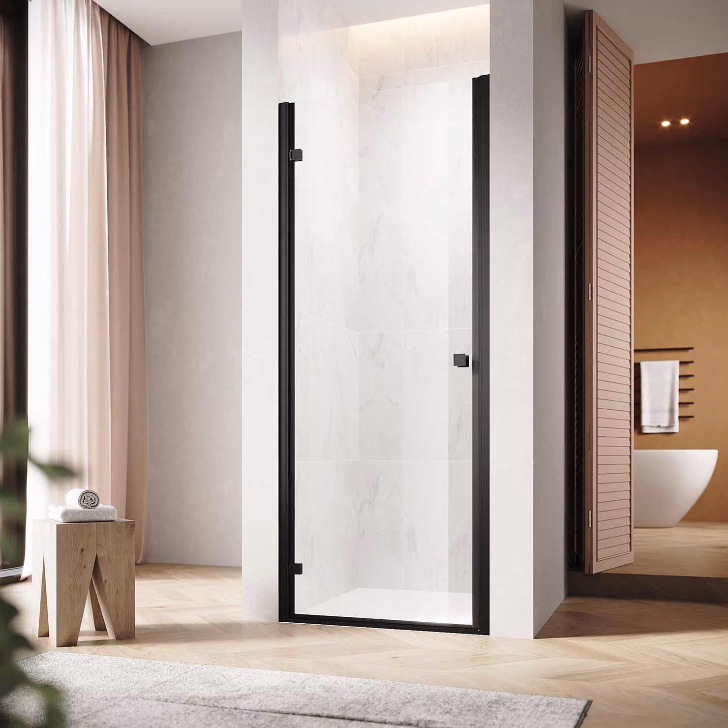 SONNI 80x195cm porta per nicchia doccia, vetro di sicurezza 6mm, porta per doccia con cerniera, porta a battente per box doccia nero opaco, porta per doccia ad incasso