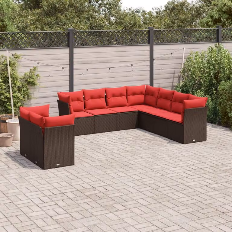 Maison Exclusive - Set divano da giardino 9 pezzi con cuscini, marrone, polyrattan