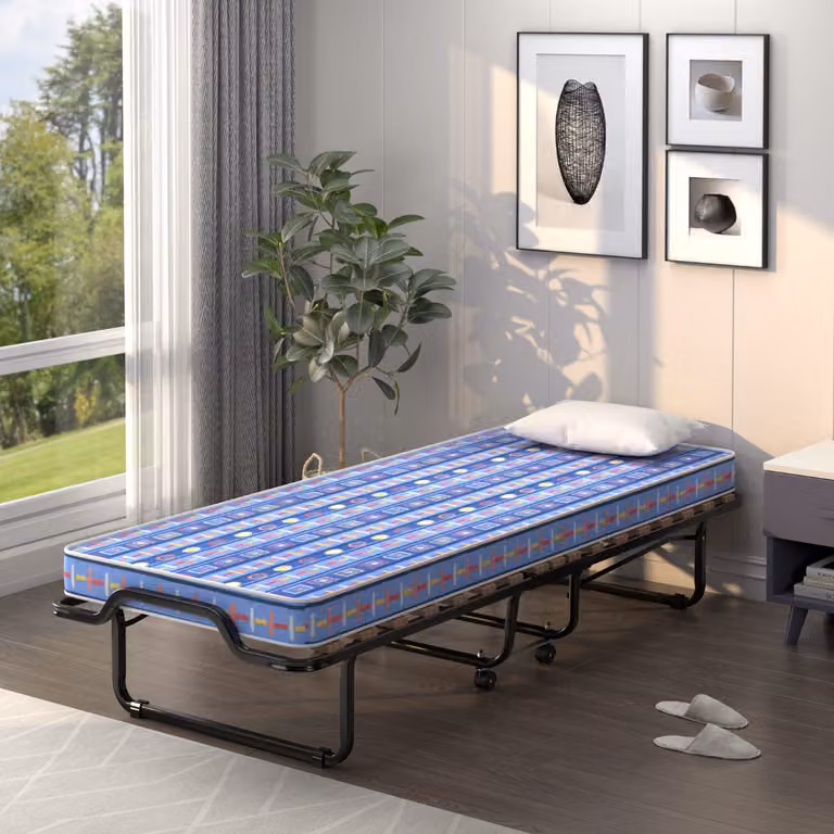 Letto brandina pieghevole Costway con materasso in memory foam e struttura in metallo, colore blu