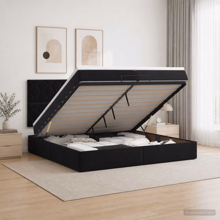 vidaXL Letto Ottomano con Materasso e LED Nero 200 x 200 cm Velluto