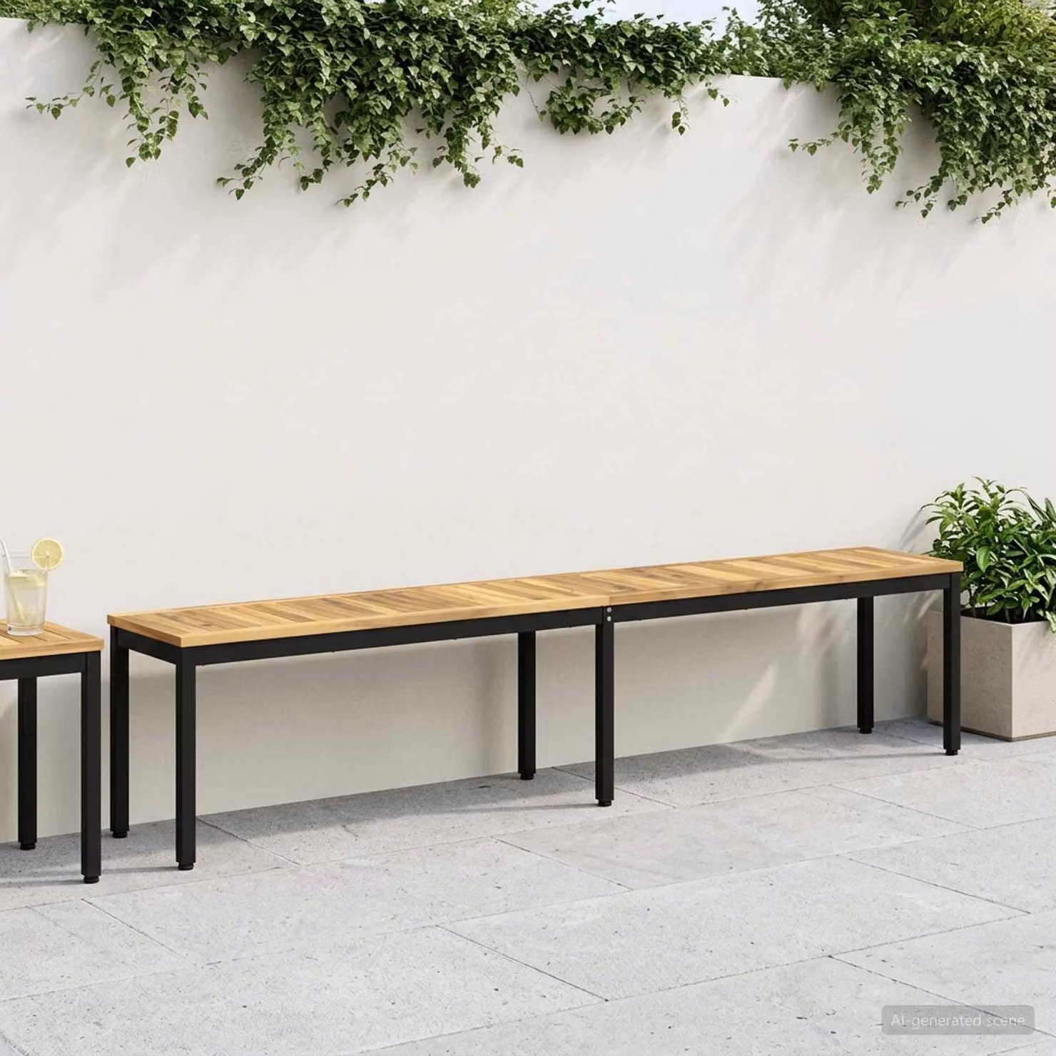 Panchina da giardino vidaXL in legno di acacia massello stile rustico L 201 x P 35 x H 45 cm