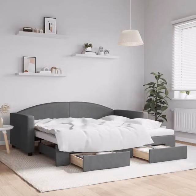 Divano Letto Estraibile Cassetti-Sofa Letto-Daybed Grigio Scuro 90x190cm Tessuto 286325