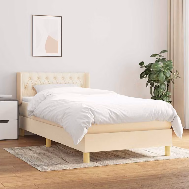 vidaXL Giroletto a Molle con Materasso in Tessuto Beige e Bianco, L/P/H: 90 x 190 cm