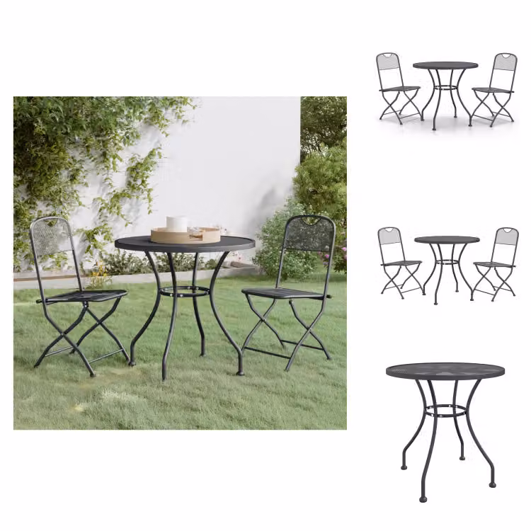 vidaXL Set da pranzo da giardino 3 pezzi in metallo espanso antracite - Set di mobili da giardino