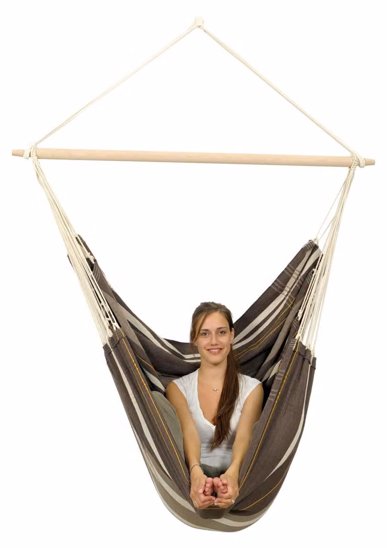 Sedia a dondolo sospesa XXXL Brasil Gigante, colore caffè, barra da 140 cm, portata fino a 200 kg