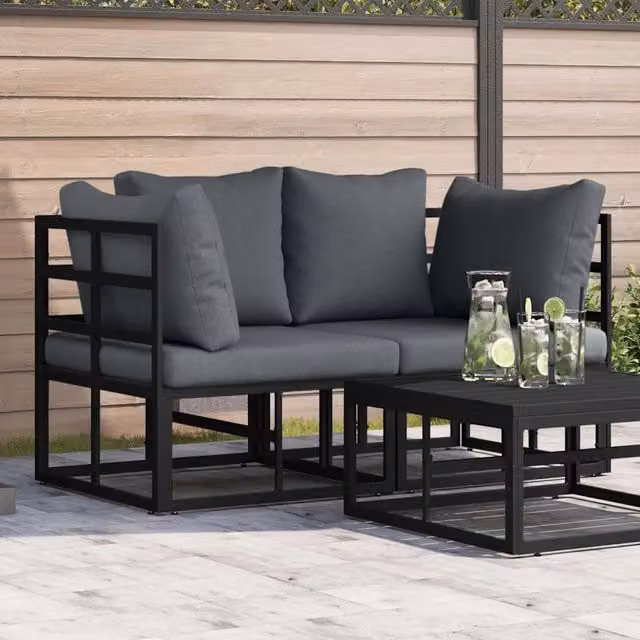 Divano da Giardino-Mobili da Esterno 2 Pezzo Nero e antracite 71,5 x 71,5 x 71 cm