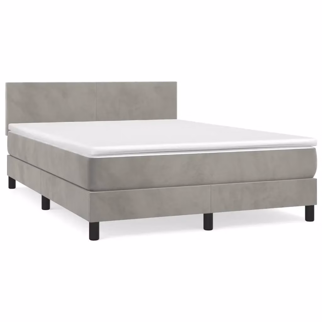 Letto Ibrido con Giroletto a Molle e Materasso vidaXL in Velluto Grigio Chiaro e Bianco L/P/H: 190 x 140 x 88 cm – 2