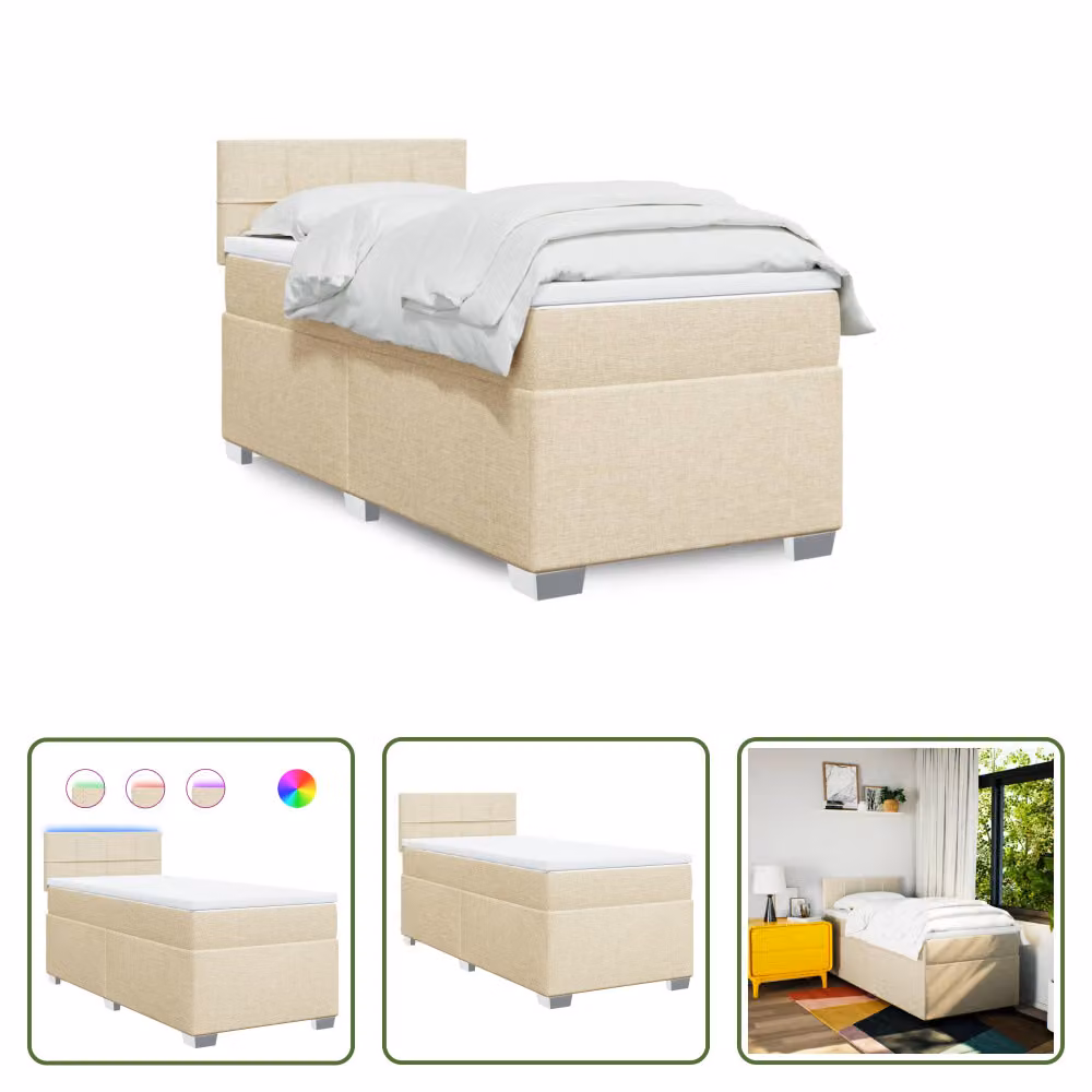 The Living Store Letto a molle con materasso crema 90x190 cm in tessuto
