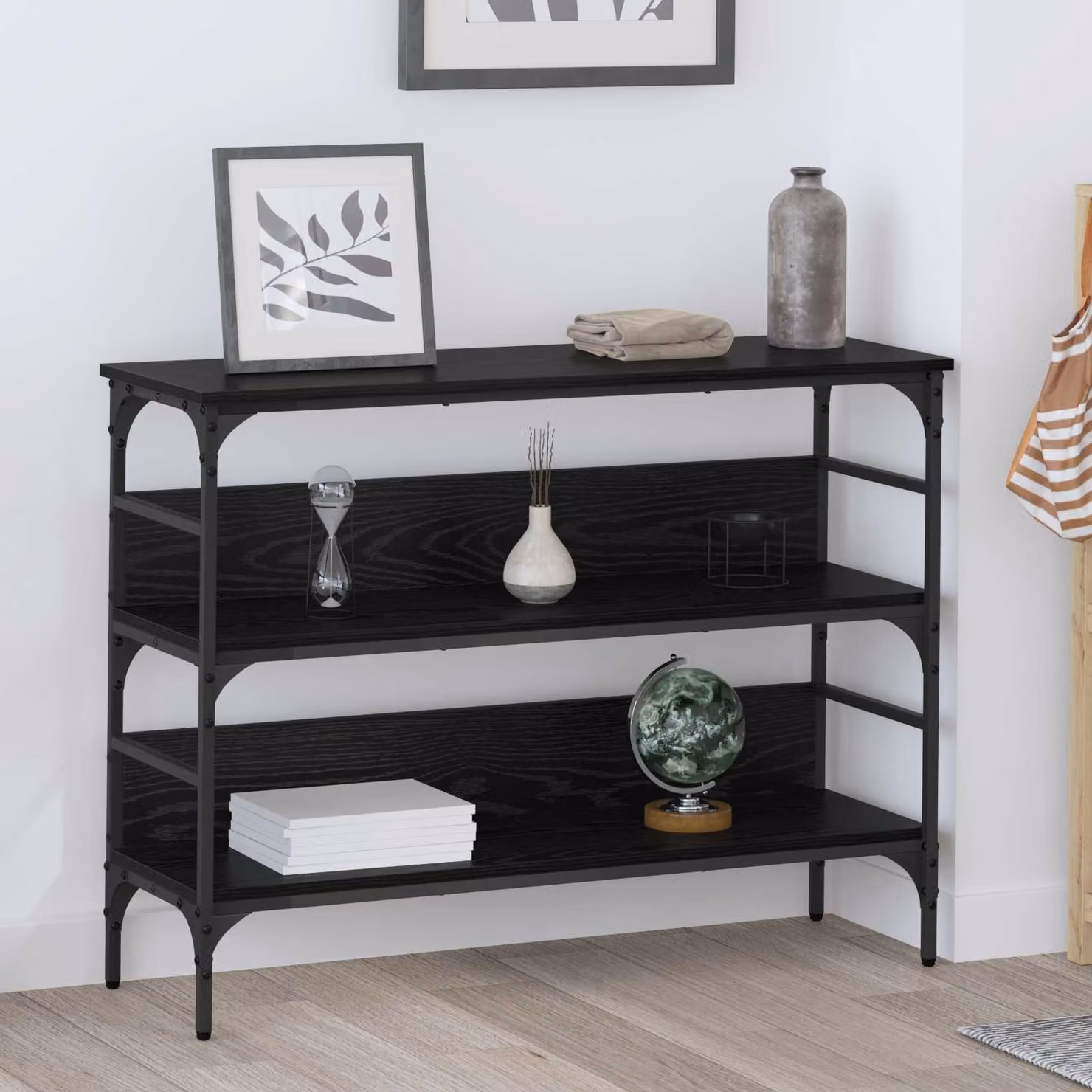 vidaXL Tavolo consolle in stile industriale Rovere e nero L 100 x P 32 x H 75 cm