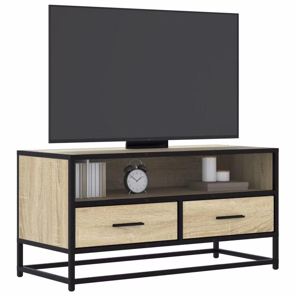 Mobile TV vidaXL in stile industriale in legno e metallo, colore rovere e marrone, L 80 cm x P 34,5 cm x H 40 cm