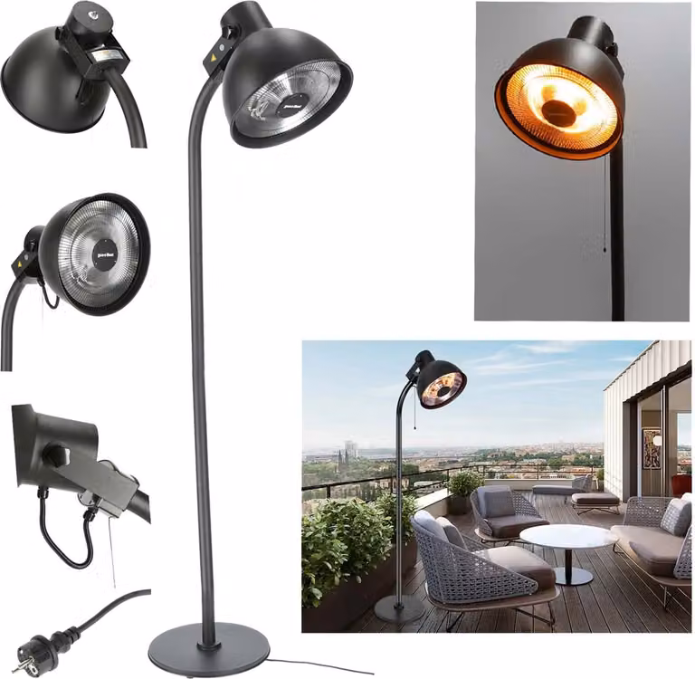 Riscaldatore da esterno elettrico, diametro 50 cm, 3 livelli di riscaldamento, da posizionare a terra, 2000W. Riscaldatore per terrazza, radiante, a fungo, riscaldatore per terrazza, radiante a fungo