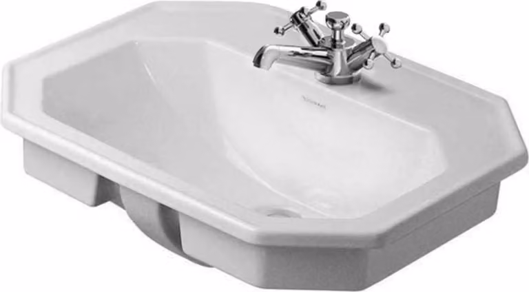Duravit 1930 lavabo encastré, 58x47cm, avec trop-plein, 1 trou de robinetterie percé, 2 trous de robinetterie avancés, encastrement par le dessus, 04765800001, 04765800001