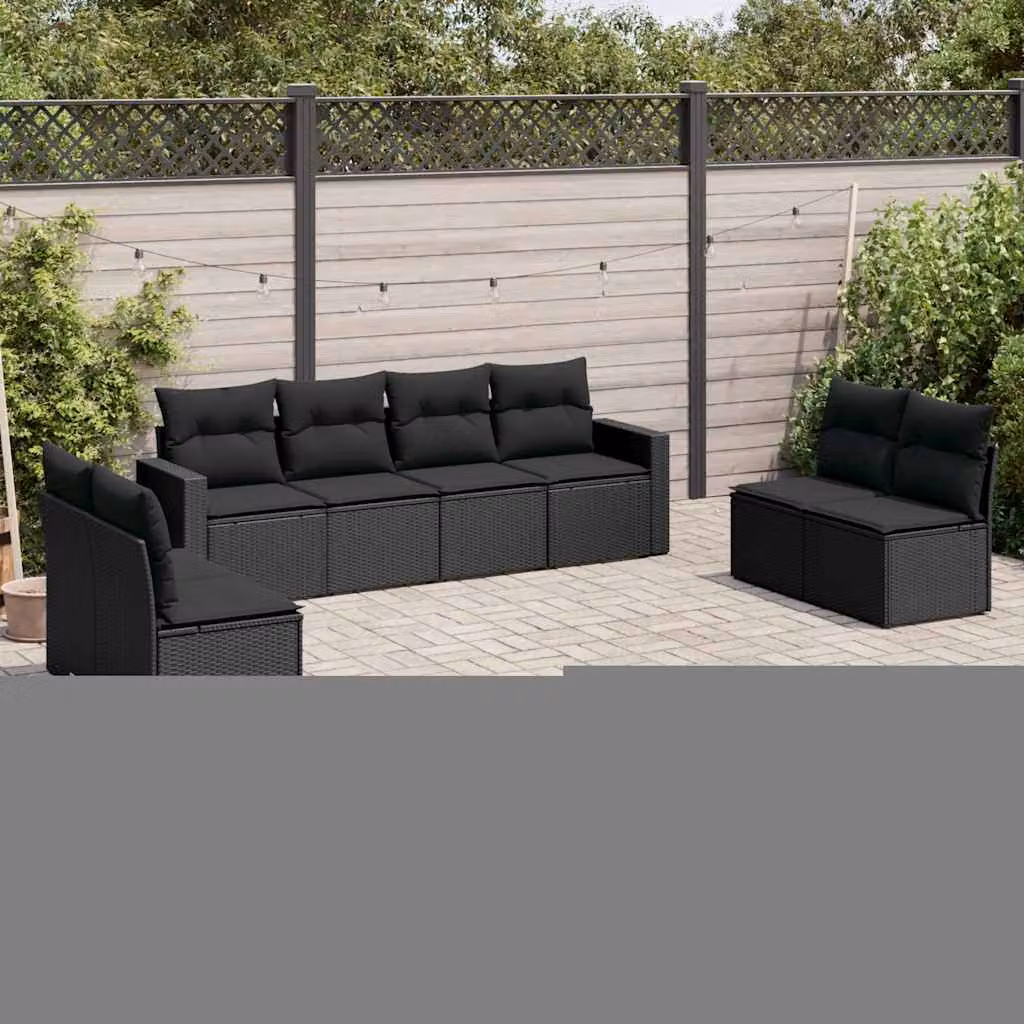 Set di Divani da Giardino vidaXL a Forma di L in Polyrattan Nero con 8 Cuscini e Rivestimenti Rimovibili – 1