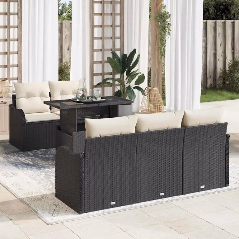 Set Divano da Giardino vidaXL 6 pz a Forma a U con Tavolino e Cuscini Nero