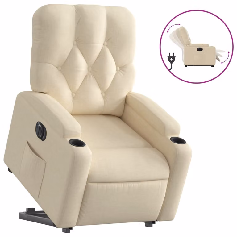 Poltrona Alzapersona Reclinabile Elettrica Crema in Tessuto
