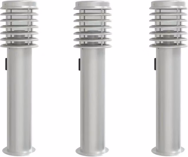 Set di 3 lampioni da giardino HELLOSHOP26 in acciaio inox argento, modello cilindrico con spina integrata, H x L x P: 60 x 14 x 14 cm