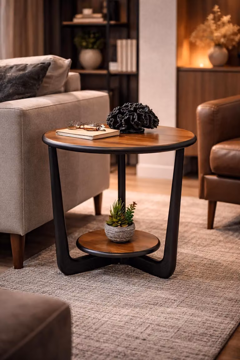 Tavolino da caffè marrone elegante, forma rotonda, ideale per il soggiorno