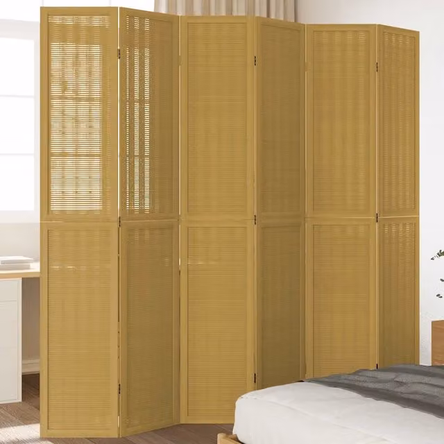 Divisorio Ambienti vidaXL con 6 Pannelli in Legno di Paulownia Marrone Matt, H: 210 cm, L: 220 cm