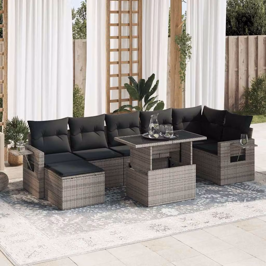 Set Divano da Giardino vidaXL 8 pz in Polyrattan Grigio con Cuscini