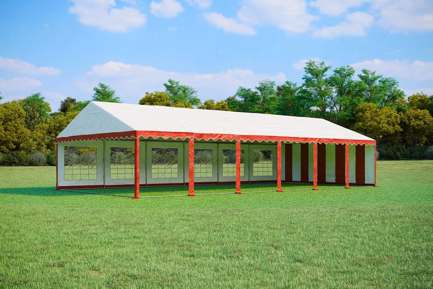 Tenda per feste 6x12 metri, PVC PREMIUM, 500 g/m² - Rosso e bianco
