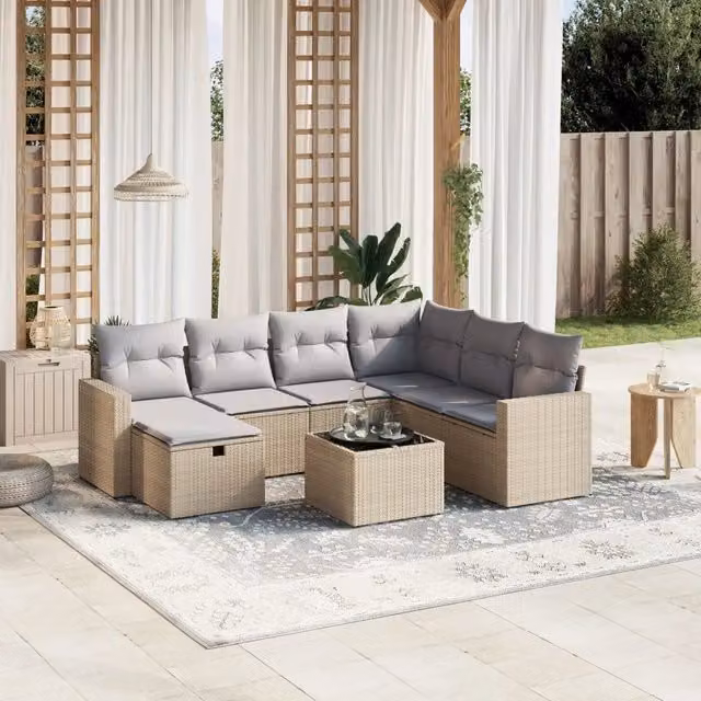 Set Divano da Giardino 8 pz con Cuscini Beige Misto Polyrattan 3263535