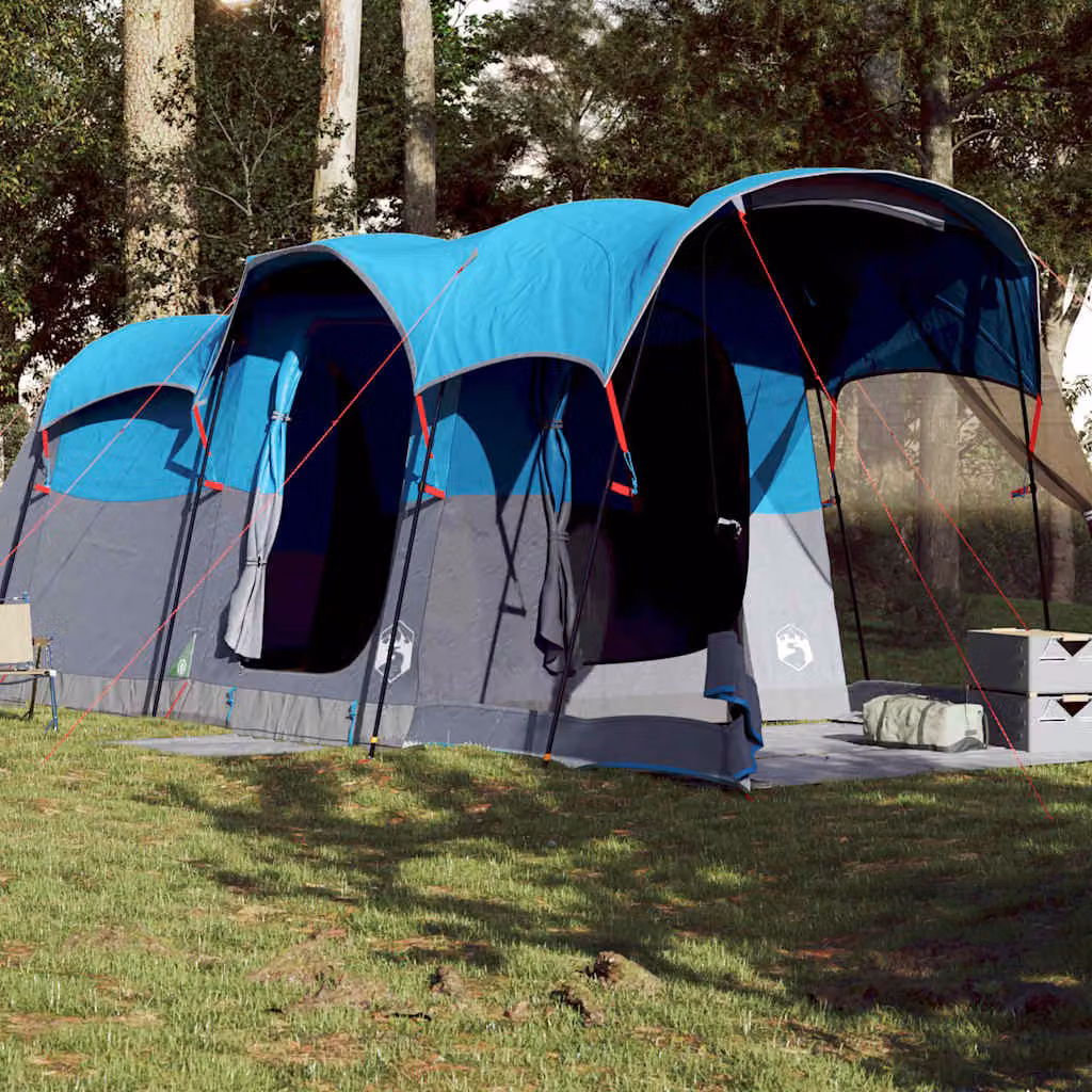 vidaXL Tenda Familiare a Tunnel per 8 Persone Blu Impermeabile in Poliestere e Fibra di Vetro