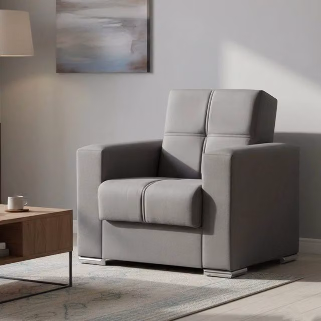 Poltrona con braccioli Bacoli DMORA in tessuto grigio per soggiorno – 1