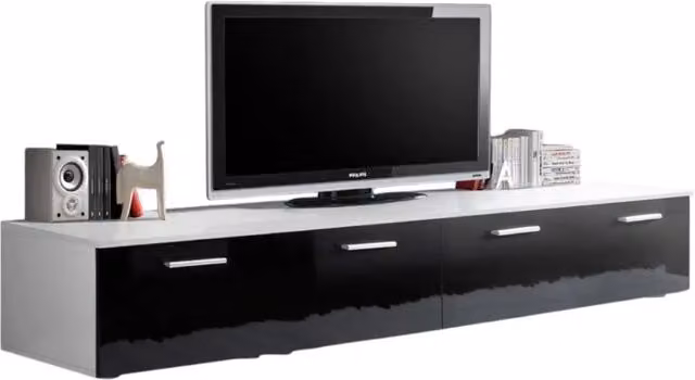 Mobile TV 200cm Collezione COMET. Colore bianco e nero. 2 ante a ribalta.