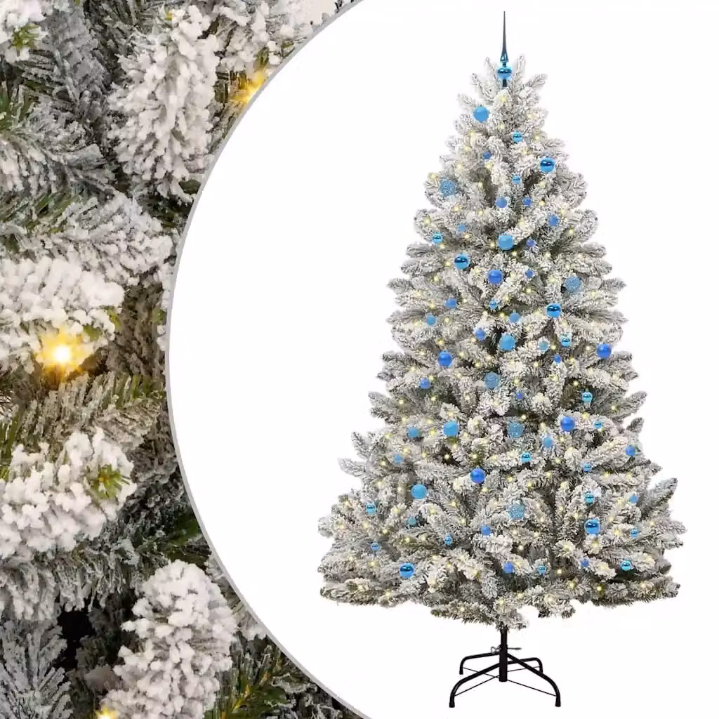 Albero di Natale artificiale vidaXL verde e bianco con 300 LED bianco caldo in PVC e metallo, Altezza: 240 cm – 2