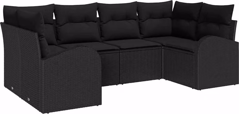 Set Divano da Giardino con cuscino 6 pcs Nero polyrattan