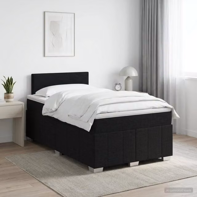 Letto box spring con materasso ibrido vidaXL in tessuto nero e bianco L/P: 120 x 200 cm