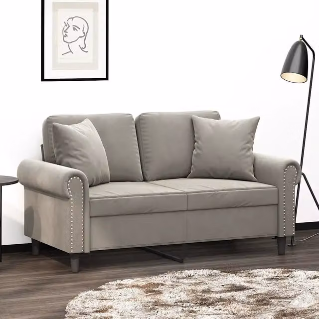 Divano a 2 Posti con Cuscini Grigio Chiaro 120 cm in Velluto 3153195