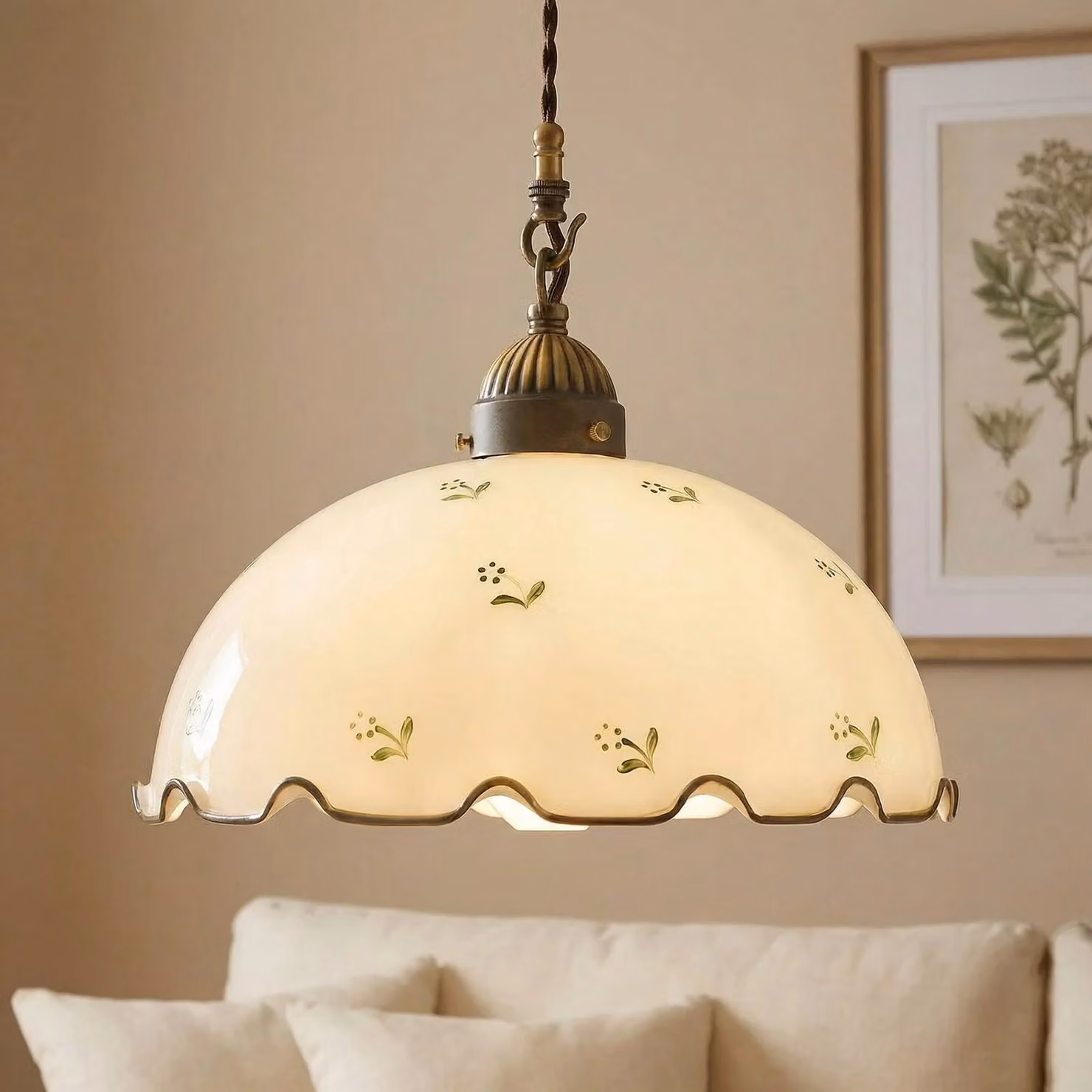 austrolux Lampada a sospensione in vetro Nonna Streublume, dimmerabile, Bianco / Opale, Soggiorno / Sala da pranzo, Campagna / Rustiche, Lampada a sospensione