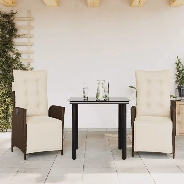 Set da Pranzo da Giardino 3pz con Cuscini in Polyrattan Marrone 3213413