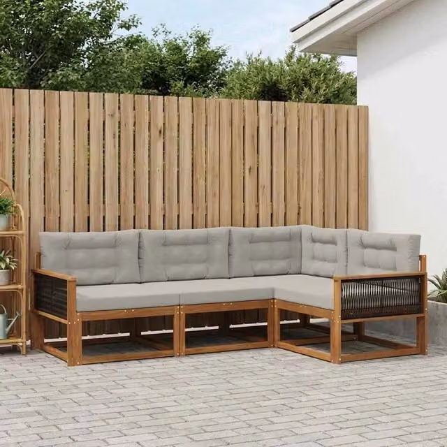 Set di divani da esterno 4 pz Naturale e Grigio chiaro 3382524