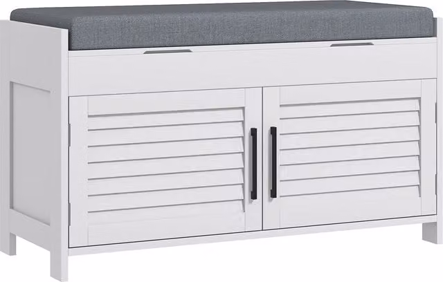 HOMCOM Panca Scarpiera con Ripiano Interno Regolabile su 3 Livelli in MDF e Tessuto, L 90 x P 36 x H 50 cm, Bianco e Grigio
