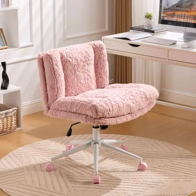 Poltrona da Ufficio Girevole MINIMAL in Tessuto Pelo Rosa con Base in Metallo e Ruote