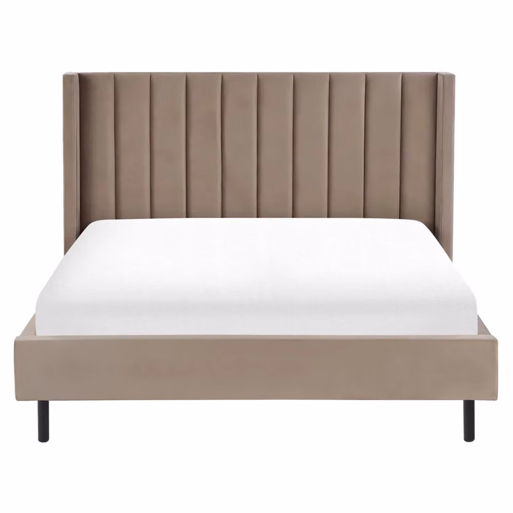 Letto matrimoniale Beliani in velluto beige stile glamour con doghe L/P: 160 x 200 cm – 2