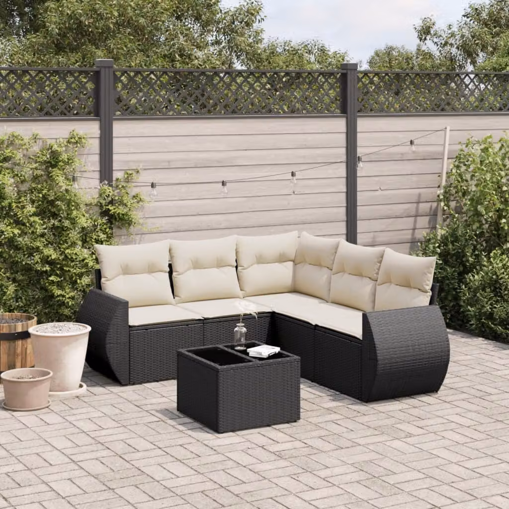 Maison Exclusive - Set Divano da Giardino 6 pz con Cuscini Nero in Polyrattan