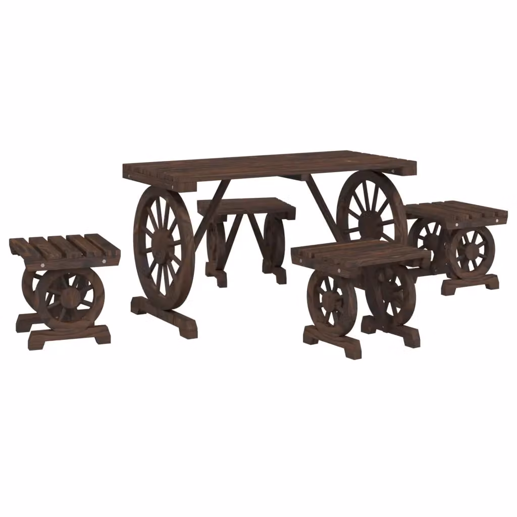 Set da pranzo da giardino vidaXL in legno di abete marrone composto da 5 pezzi – 2