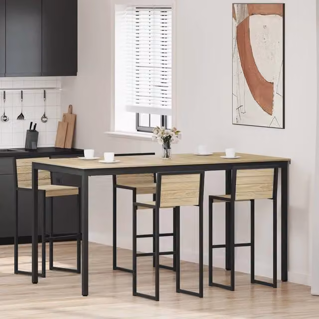 Tavolo da bar rettangolare moderno vidaXL in legno ingegnerizzato e metallo, nero e marrone, L: 200 cm, P: 105 cm, H: 76 cm