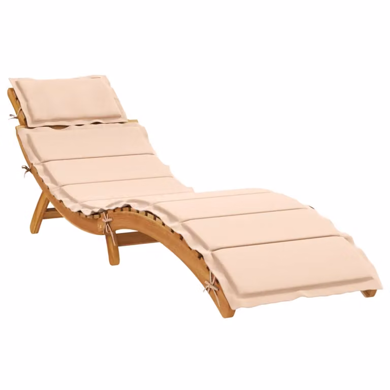 vidaXL Lettino Prendisole in Legno di Acacia Trattato con Cuscino Beige Impermeabile