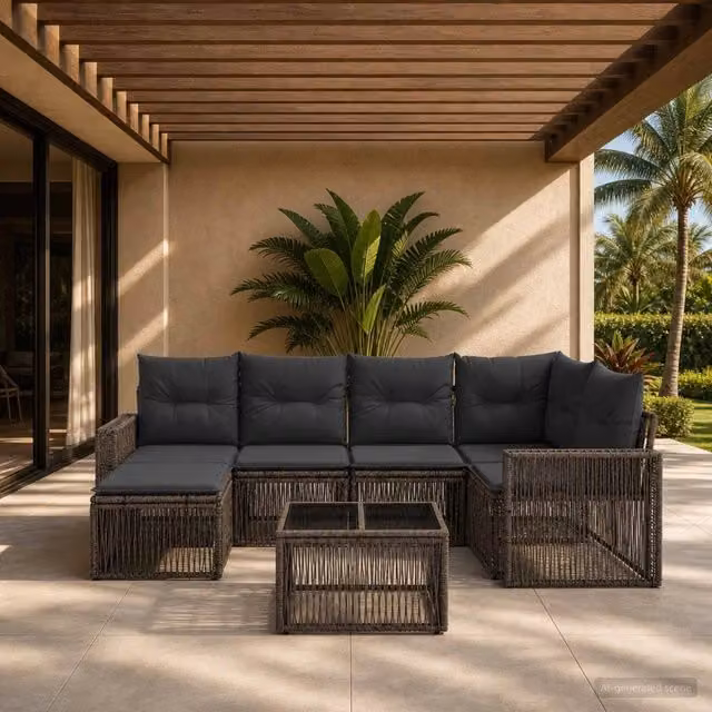 Set Divano da Giardino 7 pz Grigio e Grigio Scuro polyrattan 3435194