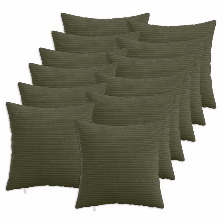 Set di 12 federe vidaXL HEERLEN in velluto a coste, colore verde, 50 x 50 cm