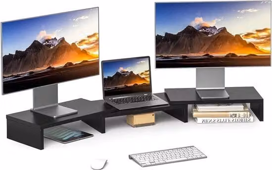 Supporto per Doppio Monitor DROGRACE in Legno Nero Regolabile in Lunghezza e Angolo