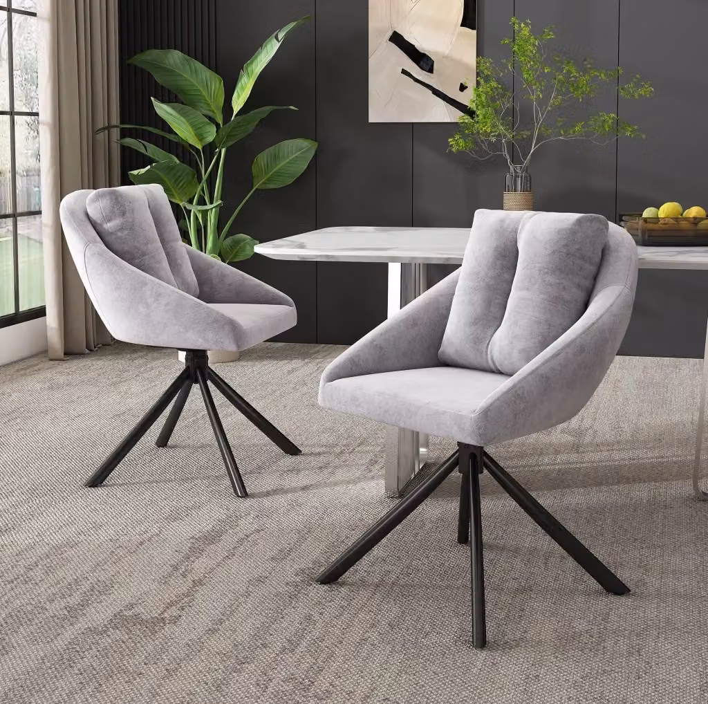 Set di 2 sedie girevoli moderne in velluto grigio con struttura in metallo per ufficio e casa – 2